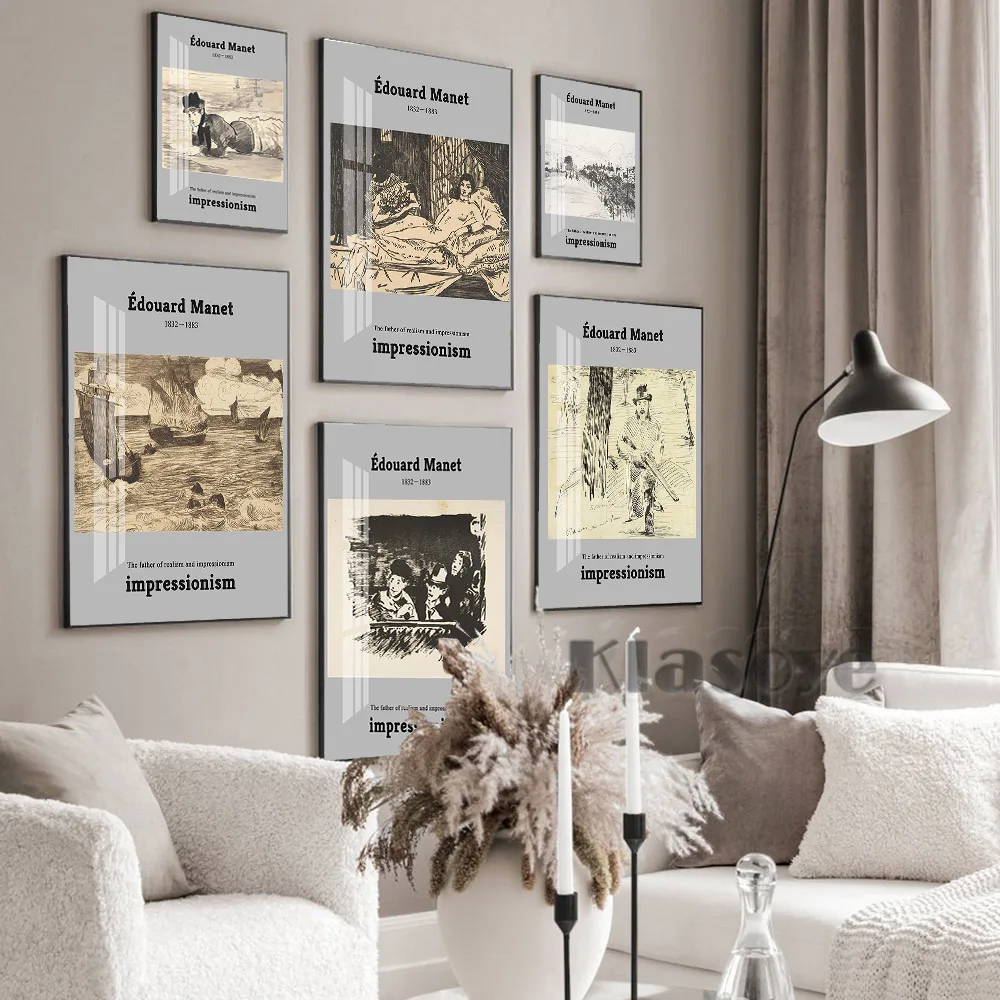 

Edouard Manet Impressionism Exhibition Poster Black White Sketch Illustration Print Wall Picture Studio Gallery Home Decor Gift
