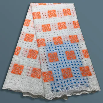 

Gorgeous White+Orange 100% Soft Swiss Voile cotton lace New Design High Quality African Swiss Lace Fabric Switzerland BG-036