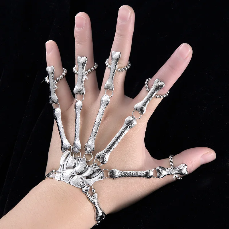tiran Terugbetaling Afsnijden Skelet Vinger Bone Joint Finger Chain Knuckle Ring Elastische Armband Punk  Overdreven Vrouwelijke Hand Ornament Halloween Accessoire| | - AliExpress
