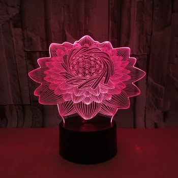 

Top-Lotus Colorful 3D Night Light Button Charged Led Desk Lamp Lights Home Bedroom 3D Table Lamp for Bedroom