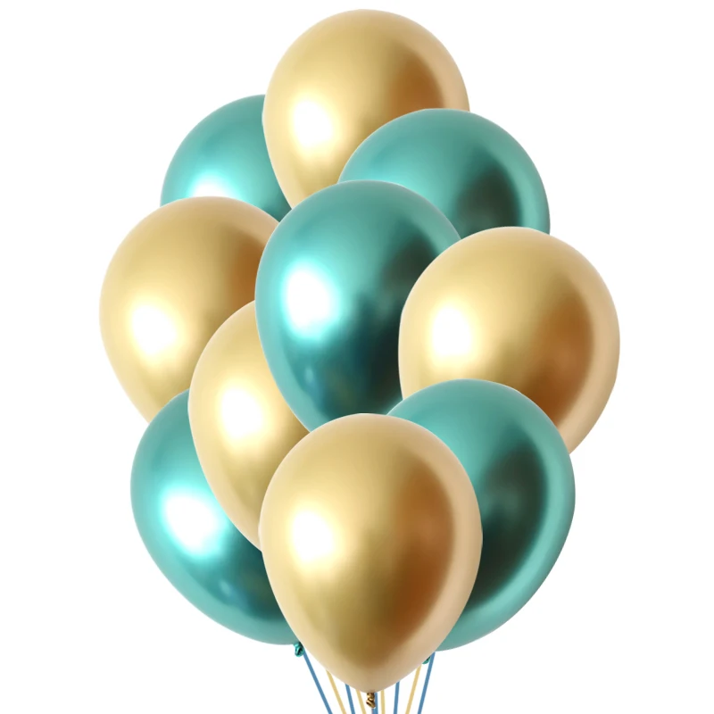 10 шт. 12 дюймов металлические хромированные латексные воздушные шары для свадьбы, Рождества, дня рождения, вечеринки, металлические воздушные шары, воздушные шары для детского душа, декоративные шары - Цвет: Gold Green