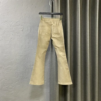 Damskie Jeansy Barwione - Elastyczne - Skinny - Khaki 4