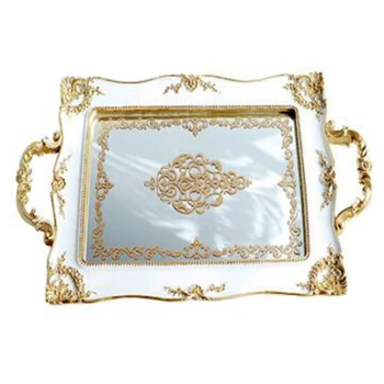 

European Vintage Cake Trays Gold Mirror Glass Cupcake Plate Perfume Holder Mirrored Makeup Tray Wedding Party Home Decoratio