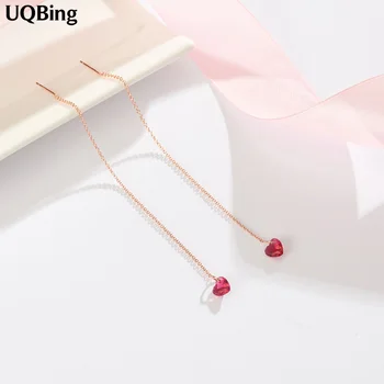 

Fashion 925 Sterling Silver Red Crystal Heart Drop Earrings Ear Line Earrings Jewelry Wholesale