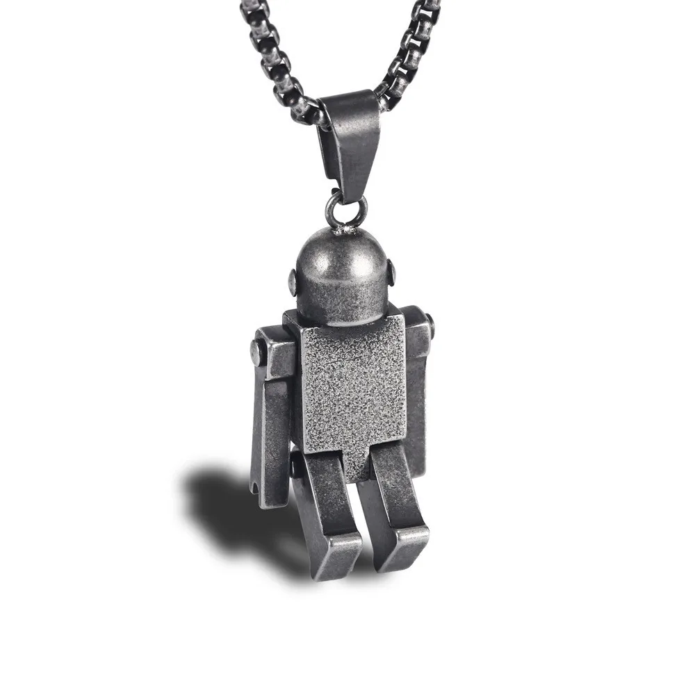

Korea Necklace Women Accesories Stainless Steel Punk Vintage Jewelry Silver Men's Chain Personality Robot Pendant Necklace