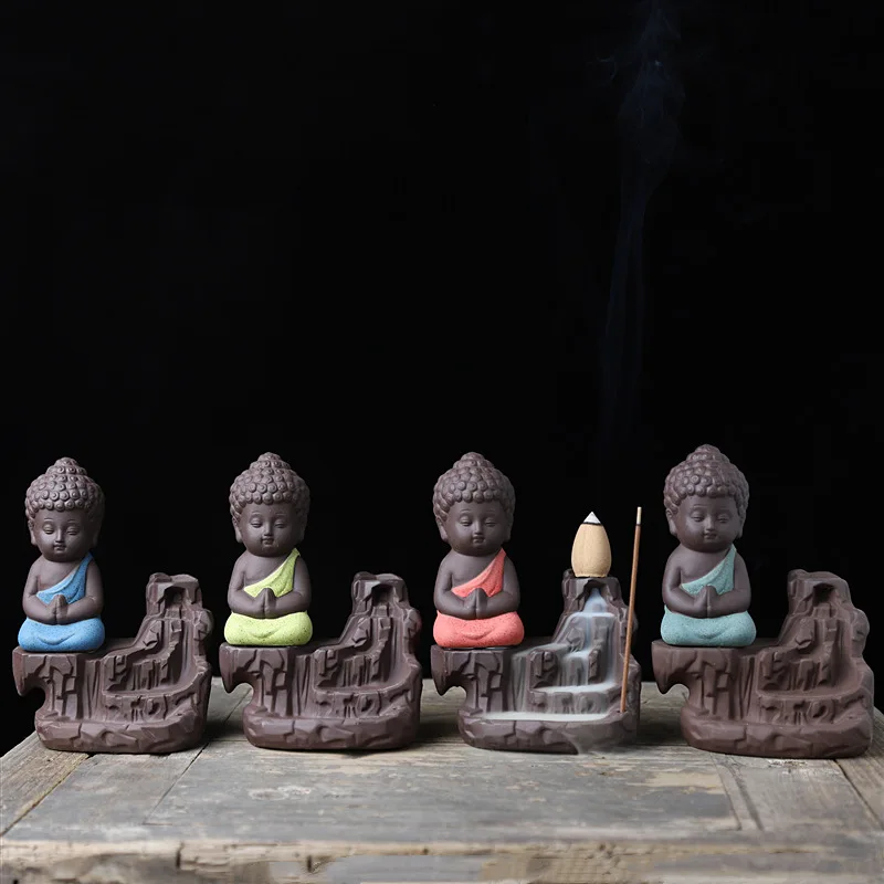 

Incense Burner Creative Purple Sand Small Monk Back Decoration Zen Ornamental Ceramic Line