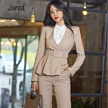 

Elegant Slim Style Women Pant Suits Slim Waist Buttons Blazer Jacket & Pencil Pant OL Style Women Set 2019 Autumn