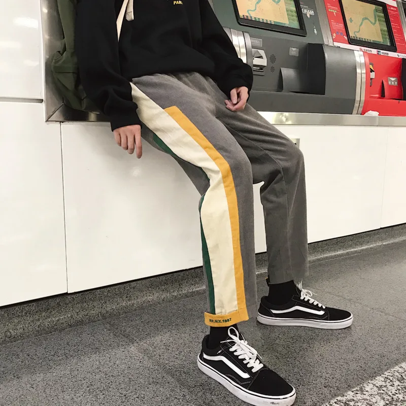 Corduroy Pants Men s Fashion Contrast Color Casual Joggers Pants Men Streetwear Loose Hip Hop Trousers 5