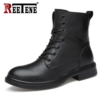 

REETENE Genuine Leather Winter Men Boots Casual Work Boots Men Fur Warm Winter Men'S Boots Outdoor Casual Men'S Boots 35-50
