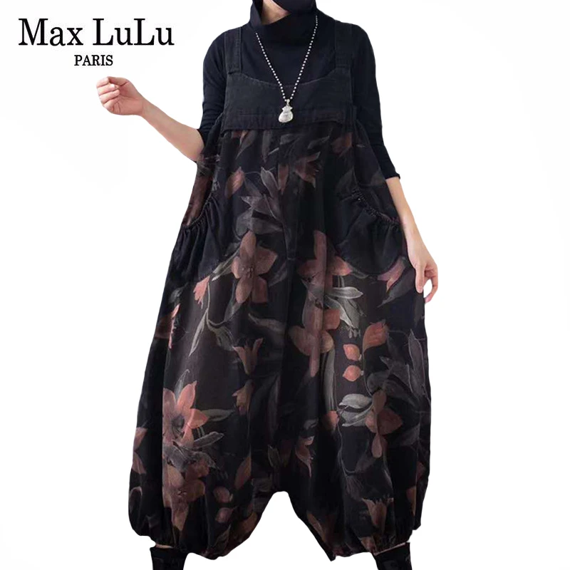 Floral Jeans Trousers Overalls Plaid Streetwear Max Lulu Vintage Denim Women Loose Korean