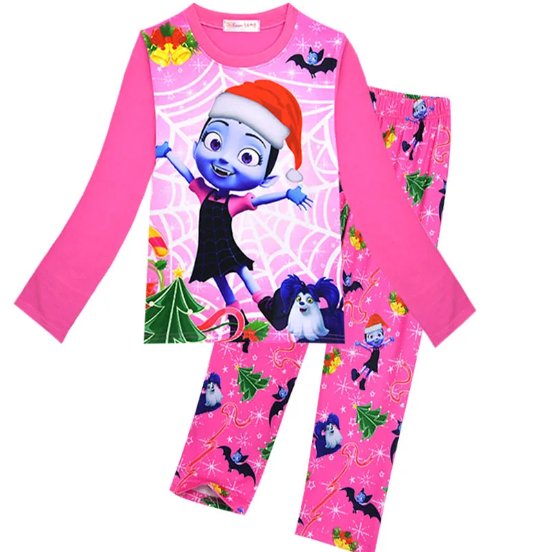 Пижамы на осень и зиму, одежда для сна с длинными рукавами для девочек Vampirina, рождественские пижамы, пижамный комплект с рисунком для девочек, повседневный костюм из 2 предметов