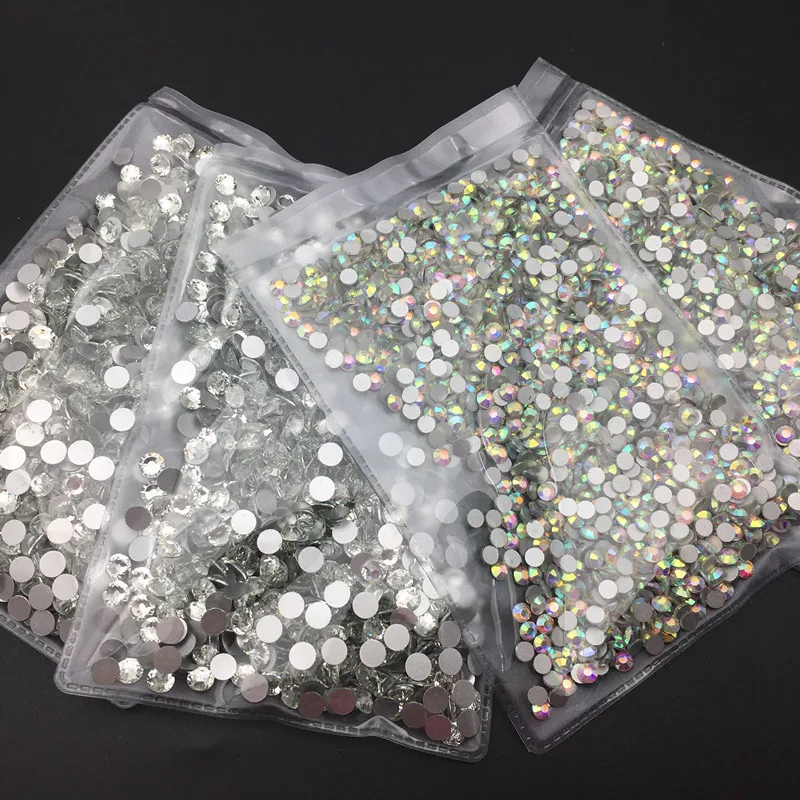 SS3-SS40 Glass crystal AAAAA round rhinestone crystal AB clear Non Hotfix flatback Rhinestones for Nails 3D nail art gems
