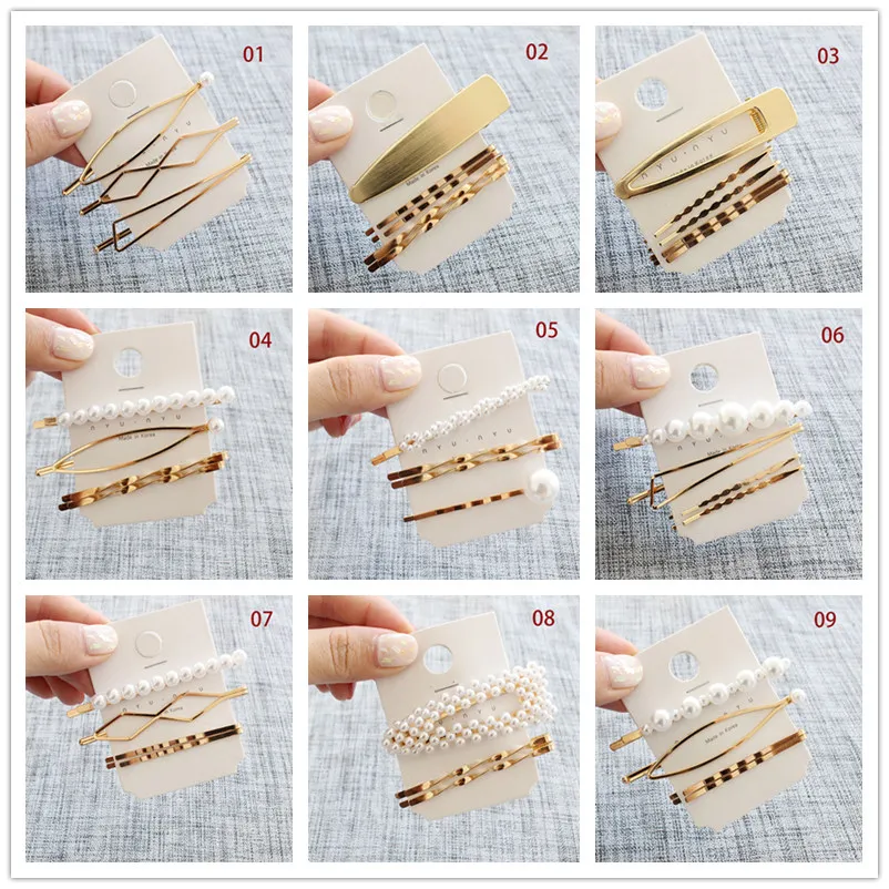 3Pcs/set Pearl Metal Gold Color Hair Clip baby Pin Barrette Hairband Hairpin Headdress for women girls Hair Accessories