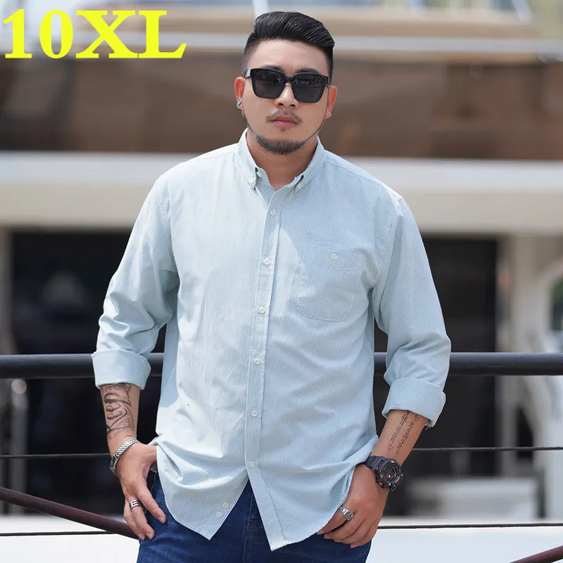 Новинка размера плюс 10XL Мужская однотонная оксфордская рубашка с длинным рукавом, с левым нагрудным карманом, высококачественные мужские повседневные топы, рубашки на пуговицах