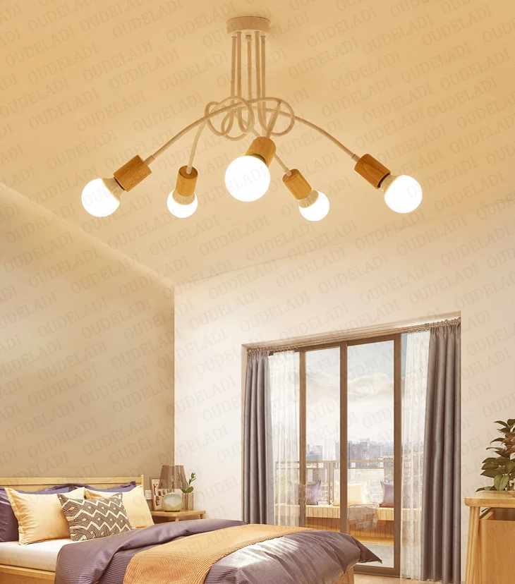 Скандинавский прочный деревянный потолочный светильник, гостиная, домашнее освещение, Lamparas, ретро искусство, паук, потолочный светильник E27, светильники