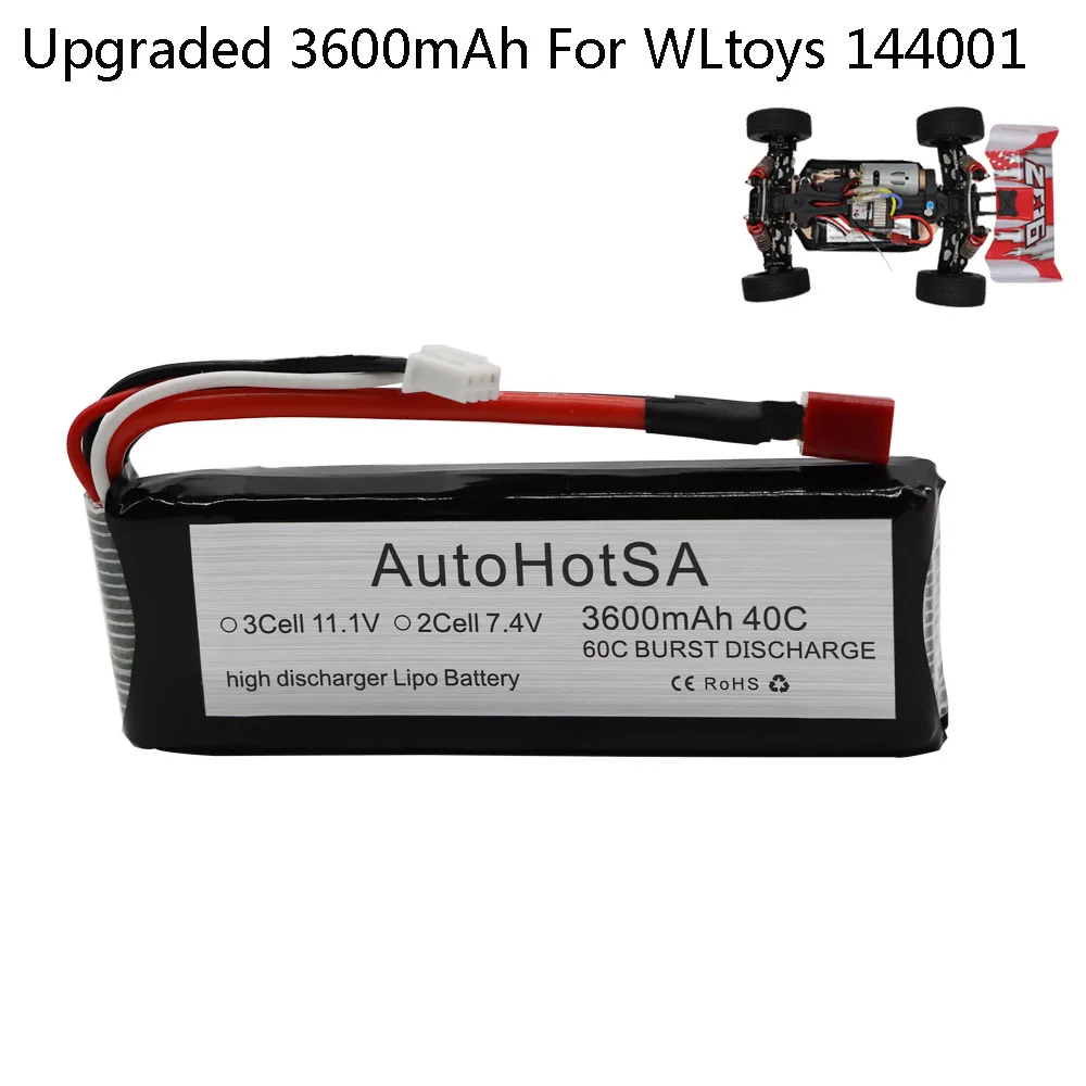 Литий-Полимерный Аккумулятор 7 4 В 3600 мАч T-образный разъем для Wltoys 1/14 144001 запчасти