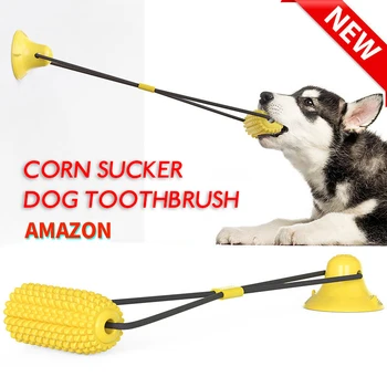 

Corn Dog Toothbrush Pet Dog Fun Interactive Suction Cup Hand Push TPR Ball Toy Teeth Cleaner Chewing Dog Toy Pet Products