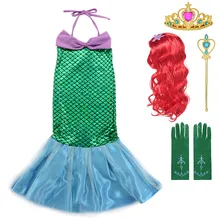 Платье принцессы Ариэль для девочек; Летние вечерние платья для костюмированной вечеринки «Русалочка»; детское пляжное платье с открытыми плечами; платья на бретелях