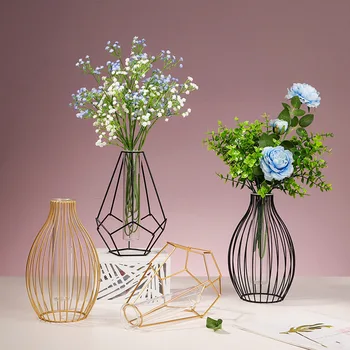 

Nordic Style Room Decoration Metal Glass Vase Scandinavian Room Decor Creative Flowers Display Gold Black Metal Simple lifestyle