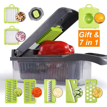 

Multifunctional Vegetable Cutter Fruit Slicer Grater Shredders Drain Basket Slicers 8 In 1 Gadgets Kitchen Accessories