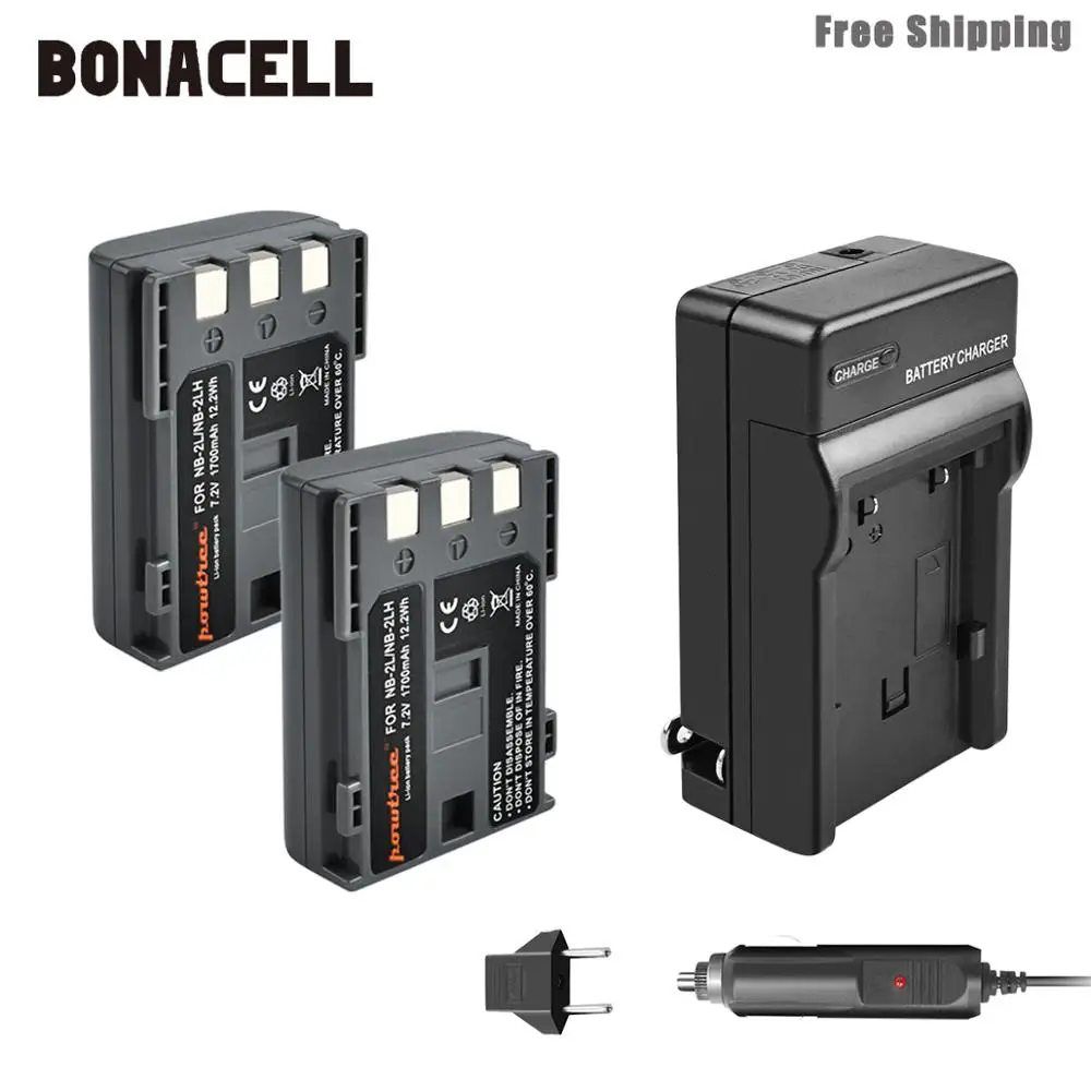 Bonacell 1700 мА/ч, NB-2L NB2L NB-2LH NB 2LH NB2LH Камера Батарея+ Зарядное устройство для Canon Rebel XT XTi 350D 400D G9 G7 S80 S70S30 L50 - Цвет: 2XBattery Charger