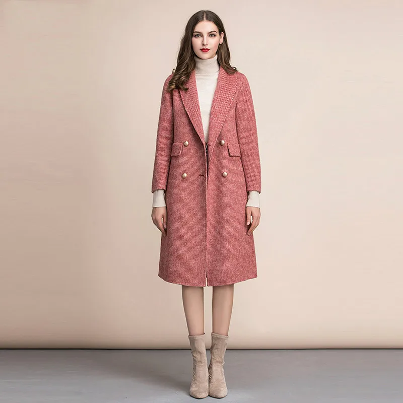 

2019 100% Pure Wool Women Fall Winter Coat Double Breasted Eleghant Over Coat Long Coat Vestidos With Pocket