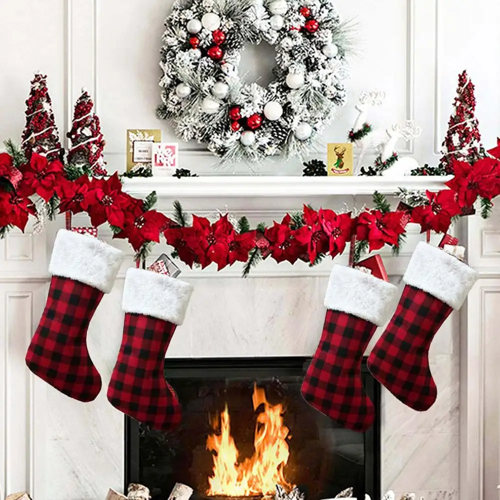 

Christmas Stockings Santa Candy BagClaus Sock Gift Kids Candy Bag Xmas Noel Decoration for Home Christmas Tree Ornaments HX08