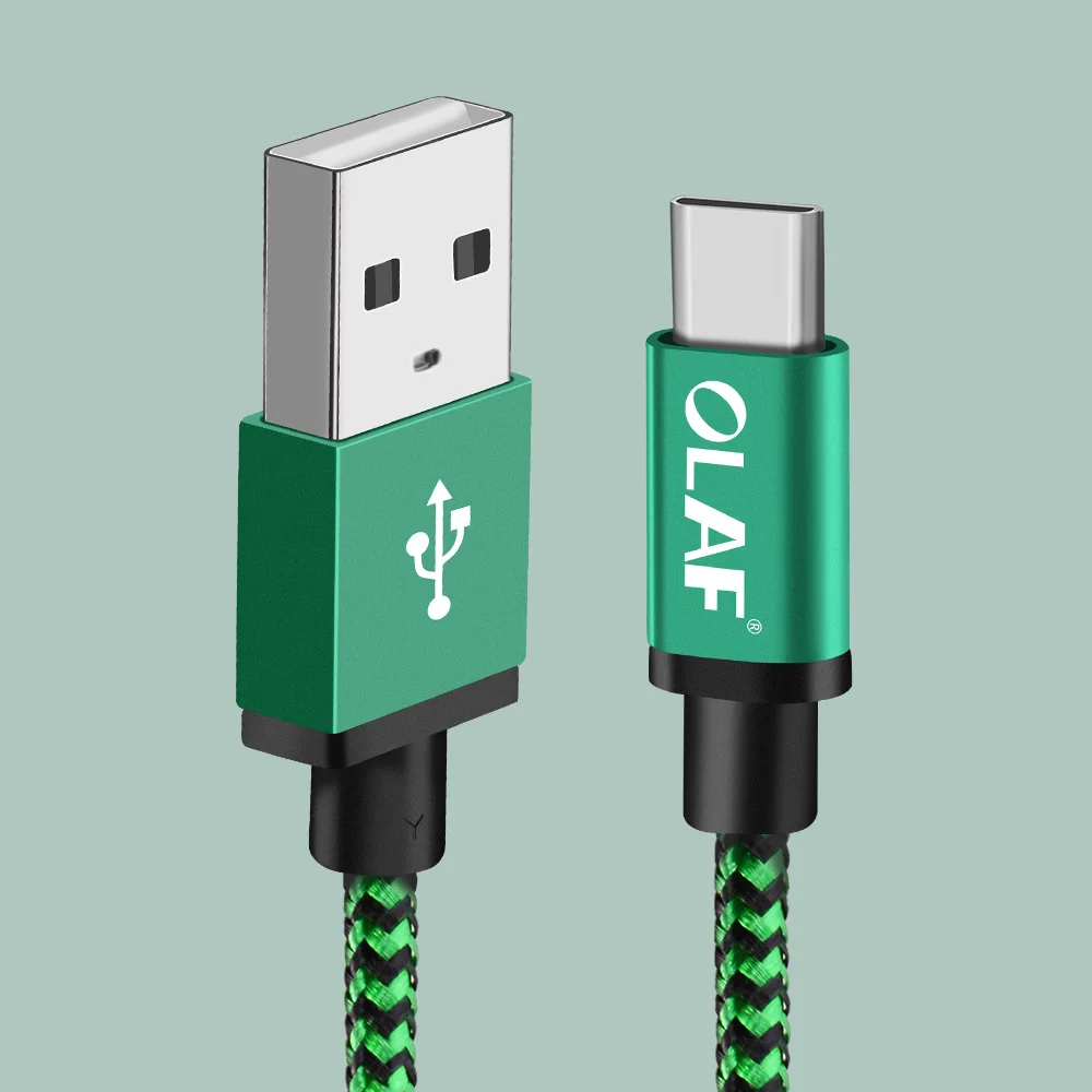Олаф нейлоновый Плетеный usb type-C кабель 1 м 2 м 3M Синхронизация данных Быстрая зарядка USB C кабель для samsung S9 S10 Xiaomi mi9 mi8 huawei type-c - Цвет: Green