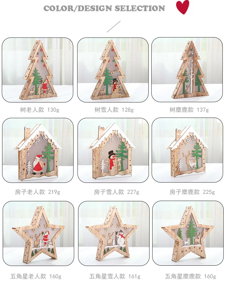 Светящийся деревянный Рождественский Санта-Клаус Снеговик, домик с пентаграммой, круглый Рождественский кулон, висячие украшения