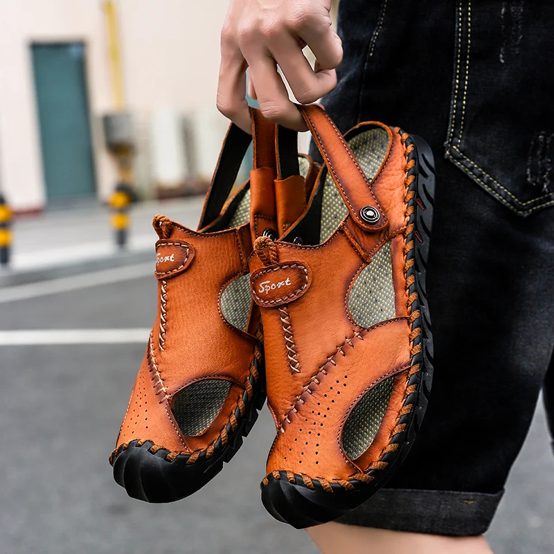 Genuine Leather Casual Men Soft Sandals Comfortable Style Roman Summer Outdoor Beach Flat Classic Big Size | Обувь