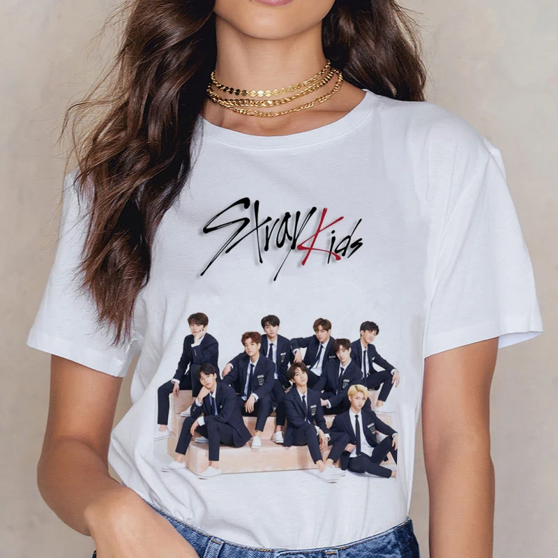 Kpop Stray Kids Harajuku Повседневная футболка с коротким рукавом женская мода Ullzang mithao