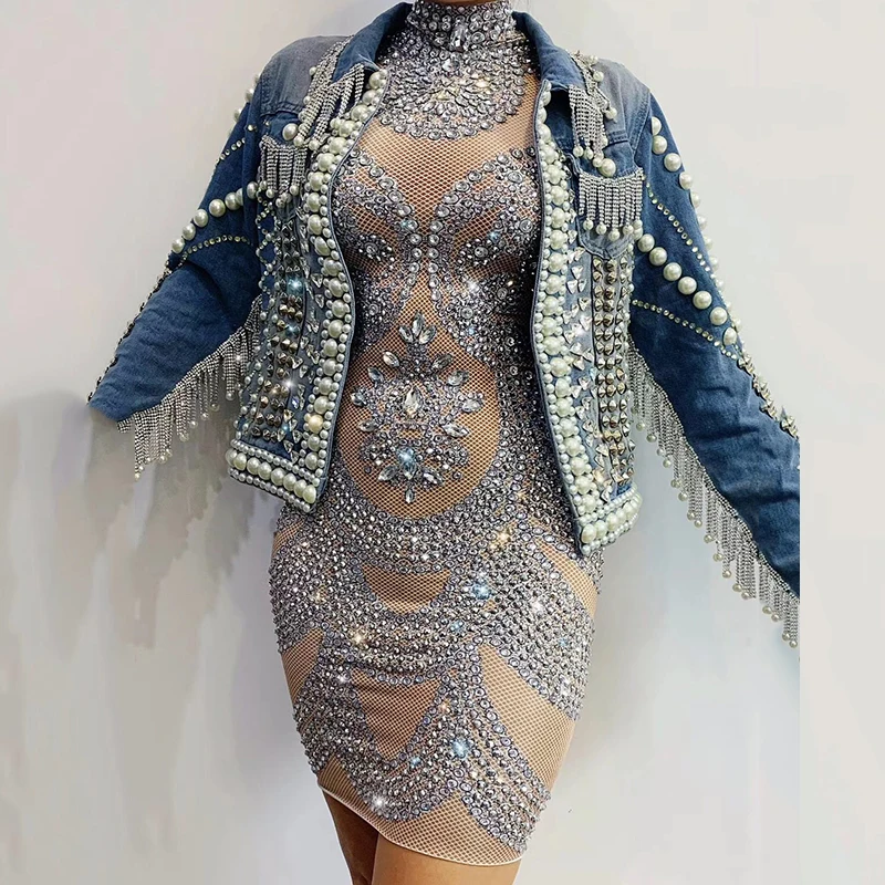 rhinestone denim dress