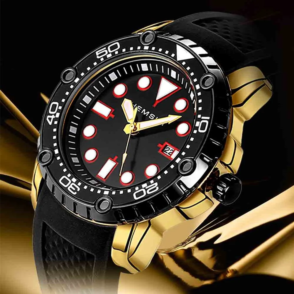 

Hemsut Men's Watch Black Silicone Band Sport Watches Men 3ATM Waterproof Luminous Wrist Watch relogio masculino