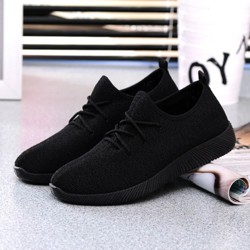 Zapatillas de deporte de punto para Mujer, Zapatos planos informales sin cordones, de malla, calzado suave para caminar - AliExpress Deportes y entretenimiento