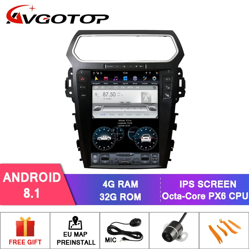 AVGOTOP Android 8,1 Tesla сенсорный монитор Автомобильная аудиосистема мультимедиа для FORD EXPLORER 2011-SYNC2 6 ядер+ 4G+ 32G
