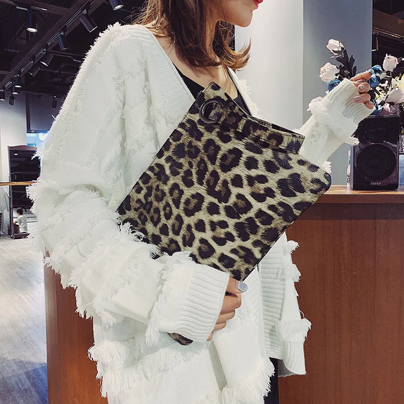 Casual Bags for Women Animal Print Leopard Clutch Female Fashion Design Leather Wallet Messenger Bag Ladies Elegant Handbag
