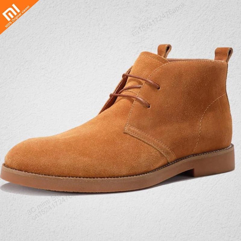 2 color xiaomi high help retro desert boots cow suede leather high quality men's booties smart home