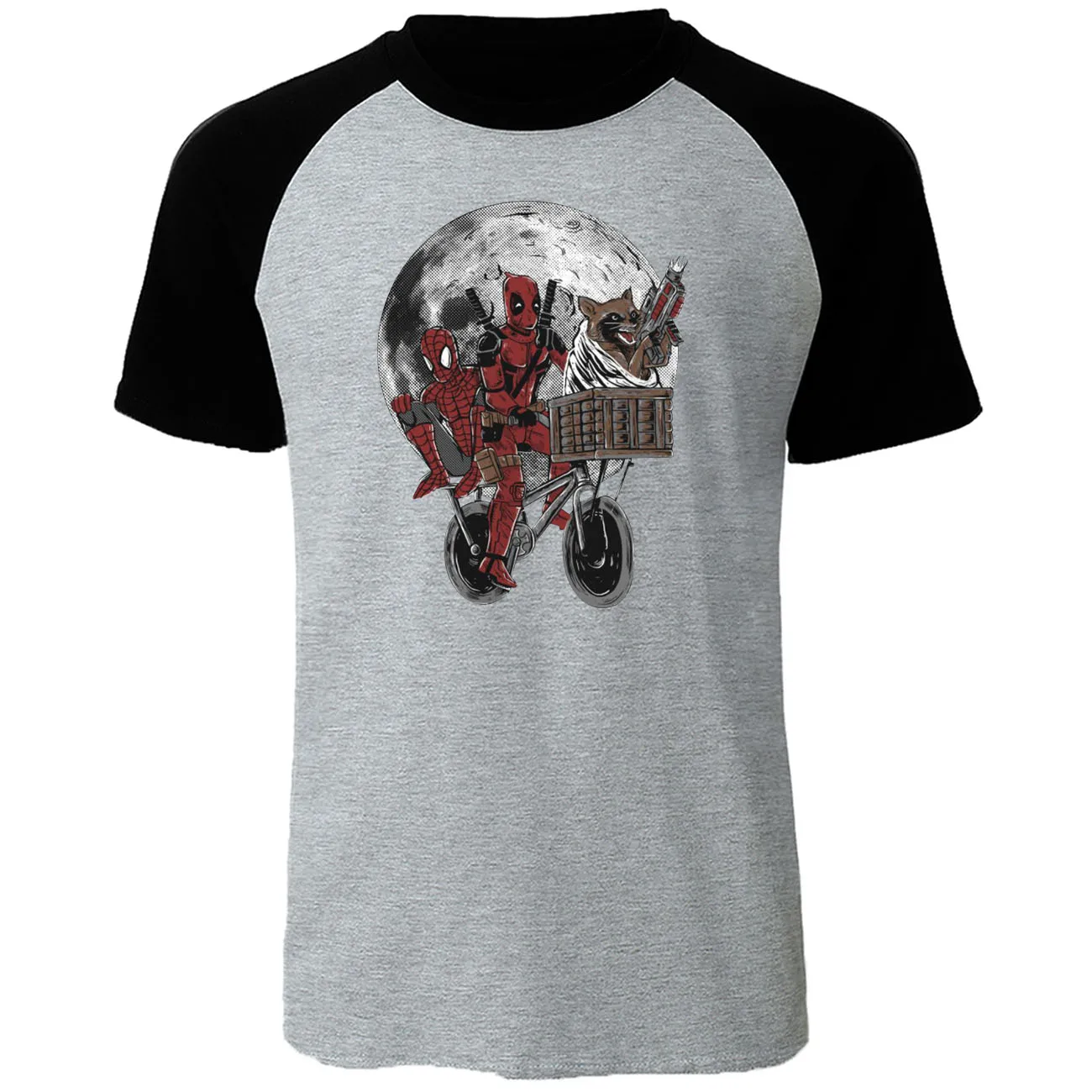 

Funny deadpool Spiderman printed T shirt Mens Raglan short sleeve o-neck T shirt men Summer 100% cotton tee shirt casual tops