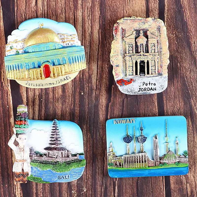 World Tourism Souvenirs Refrigerator Magnets Stickers Egyptian Pyramid India Dubai Israel Bali Kuwait Gifts
