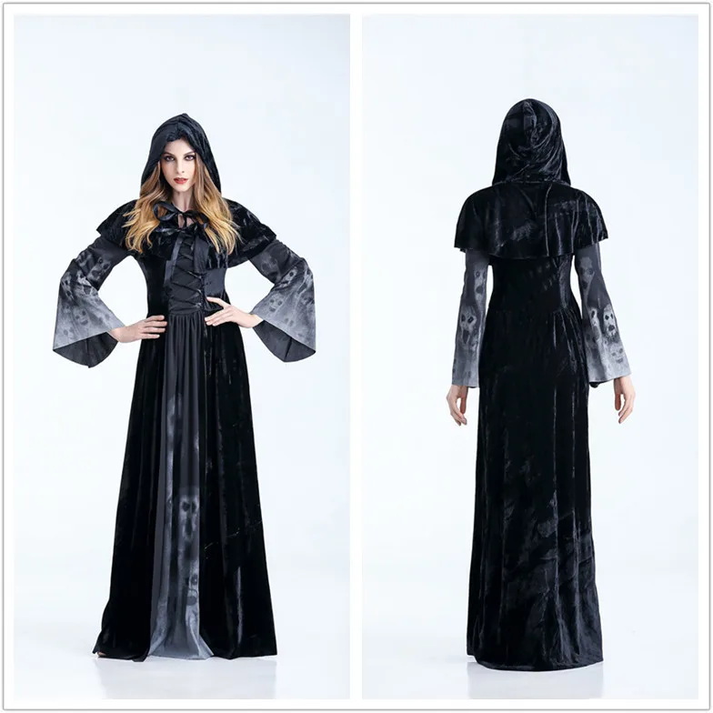 

Halloween Vampire Clothing Adult Makeup Ball Death Mantle Black Cloak Cosplay Women's Witch Long Skirts