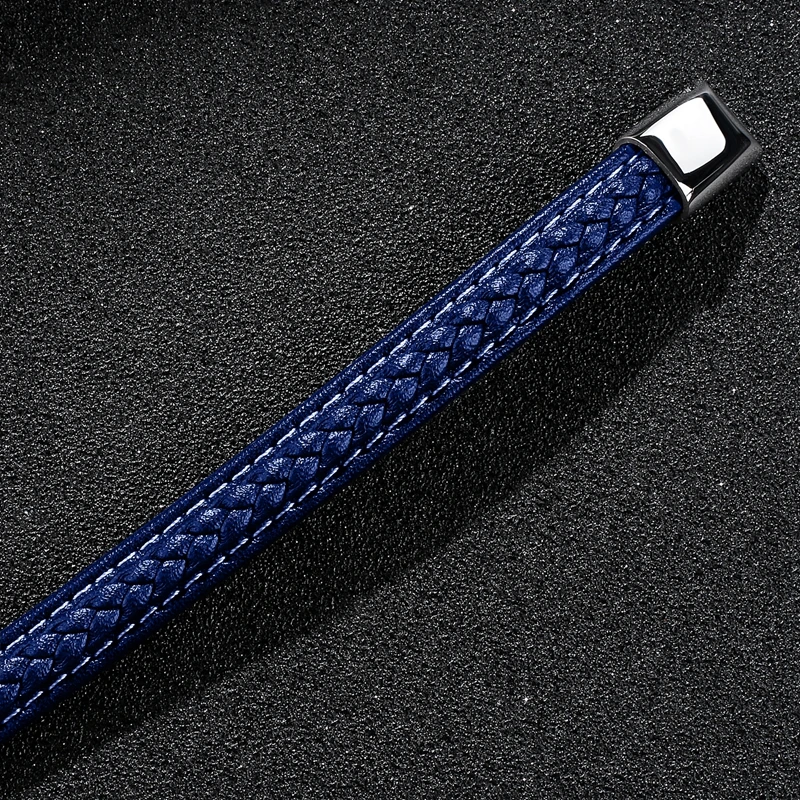 New Fashion Punk Men's Jewelry Braided Leather Bracelet Women Handmade Bangles Trendy Stainless Steel Clasp Male Wrist Band