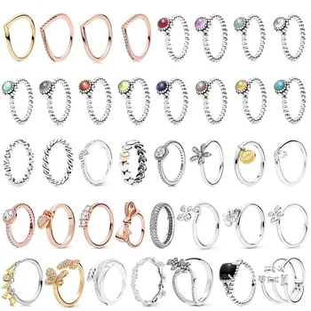 

PDB JZ 10 Original Brand 100% 925 sterling silver ring engraved with sparkling logo Rose gold bow diamond ring gem ring