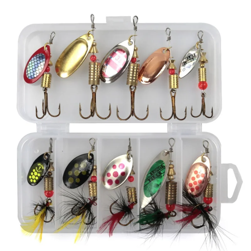 CASTFUN 10pcs/lot Fishing Spoon Lures Spinner Bait With Hook Tackle 3g-7g Fishing Wobbler Metal Baits artificial free box - Цвет: One Set