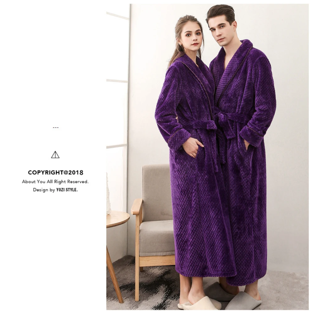 Bath Robe Long Winter Thick Flannel Robe for Men and Women Plus Size Belt Bathrobe Bathrobe Long Sleeve V-neck Sleepwear Clothes