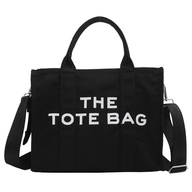 Large Capacity Canvas Tote Women Shoulder Bag Letter Printed Crossbody Bags for Women Casual Cloth Women Handbag Big Shopper Bag Black