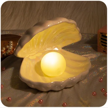 

Ceramic Shell Pearl Lamp Bedroom Decor Night Light Streamer Fairy Shell for Girl Home Decoration Bedside Lamp Girl Birthday Gift