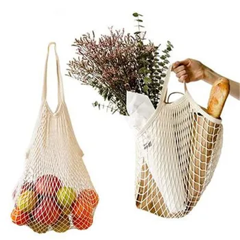 

New Mesh Net Shopping Bag Long Handle Shoulder Bag Reusable Fruit String Grocery Shopper Cotton Tote Mesh Woven Net Bags