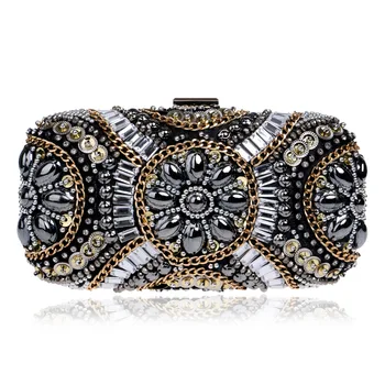 

Women Luxury Crystal Rhinestone Diamond Studded Fashion Handbag Metal Frame Chian Strap Shining Sparking Cluth Shoulder Purse