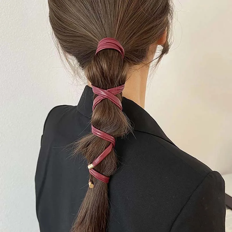 New Women Long Leather Ponytail Hold Hair Tie ободок для волос Headband Hair bands For Girls Hair Accessories gumki do wlosow New Women Long Leather Ponytail Hold Hair Tie ободок для волос Headband Hair bands For Girls Hair Accessories gumki do wlosow