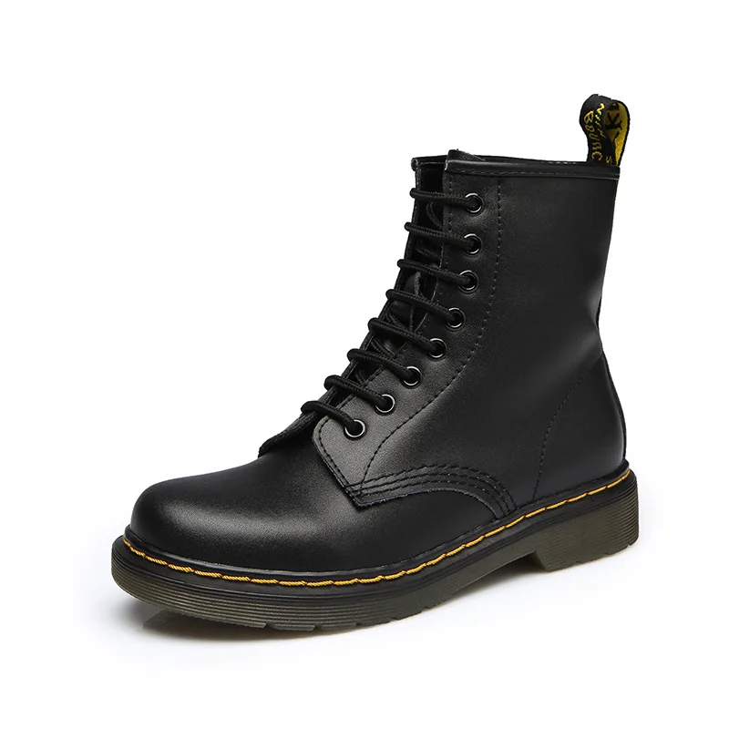 3.8CM Black White/Black Leather Cross-tied Round Toe Thick Bottom Riding Boots Autumn Winter Flat Boots Women Platform Shoes - Цвет: 3.8CM Black